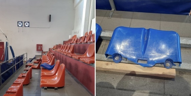Σπασμένα καθίσματα στο κλειστό Δημοτικό γυμναστήριο του Αγίου Στεφάνου
